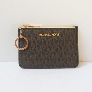 Michael Kors Jet Set Travel S Coin Pouch ID Holder Key Wallet MK Brown Buttercup